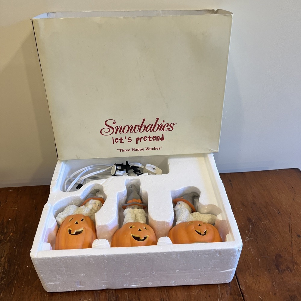 Department 56 Snowbabies Let's Pretend "Three Happy Witches" Light Halloween
